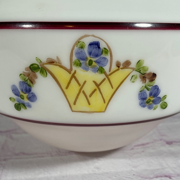 Vintage White Milk Glass Hand Painted Ceiling Light Shade - Picture 3 of 8